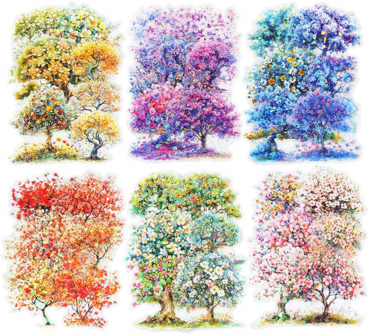 Flower Tree Scrapbook Stickers Set, 60PCS Holographic Ephemera